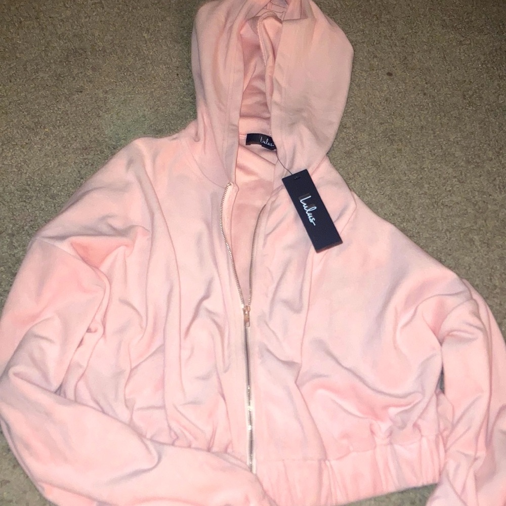 COPY - Lulus size(M) pink cropped zip-up hoodie.